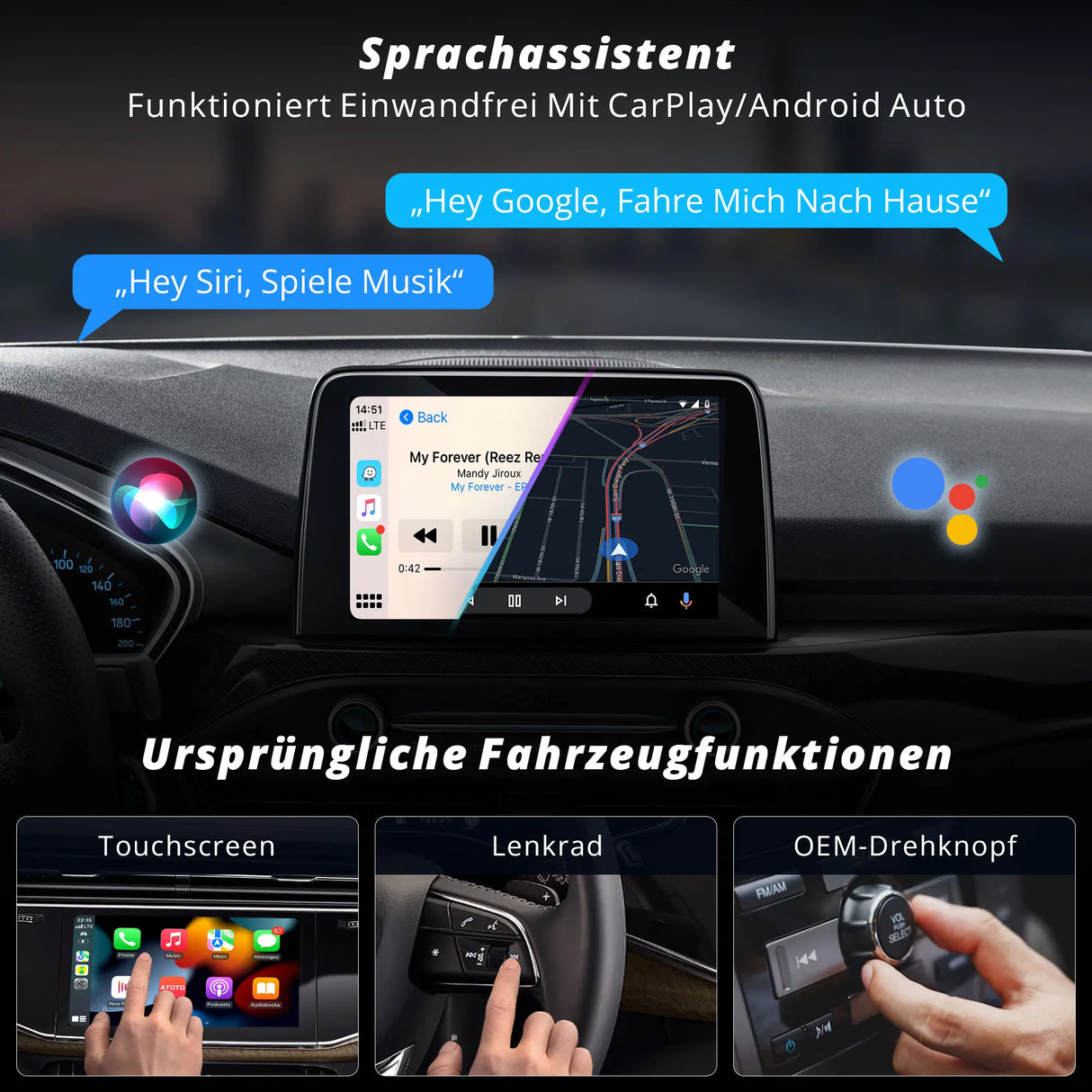 ATOTO AD3APL 2-in-1 Kabelloser Apple CarPlay & Android Auto Adapter, Wandelt kabelgebundenes CarPlay & Android Auto in kabellos um, Plug & Play, Einfache Einrichtung
