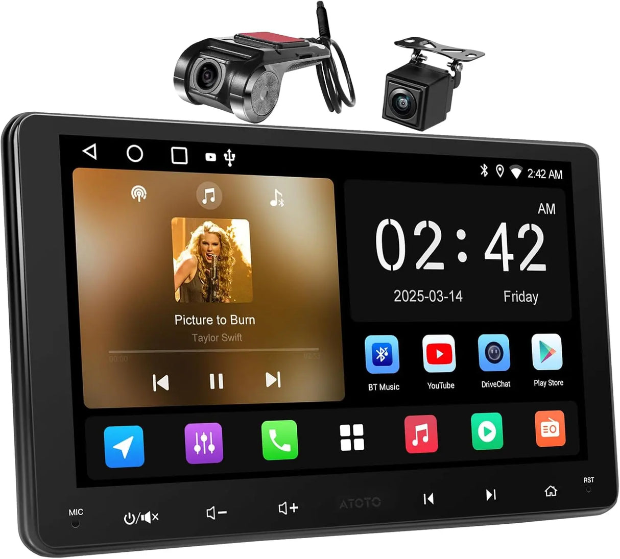 ATOTO A5LG209T 9" Double Din Android Car Stereo with Backup Camera & DVR Dashcam, Wireless Android Auto/CarPlay, GPS Tracking, Drivechat AI, WiFi/Bluetooth/USB, FM/AM/EQ, 2G+32G