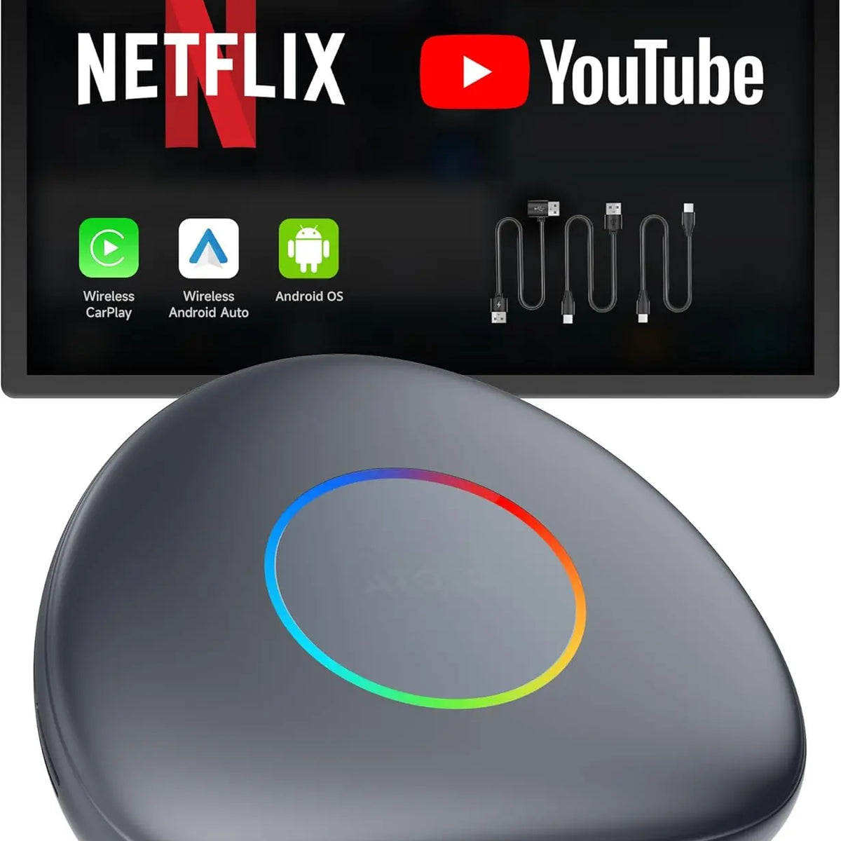 ATOTO CB6C CarPlay Wireless Adapter with 4G LTE, ChatGPT & Video Apps