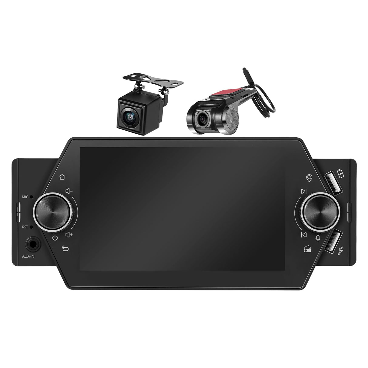 ATOTO A5LG1A5T 5" Single Din Bluetooth Car Stereo with Front Dashcam & Backup Camera, Wireless CarPlay/Android Auto, GPS, Wi-Fi, USB Fast Charging, AUX/SD