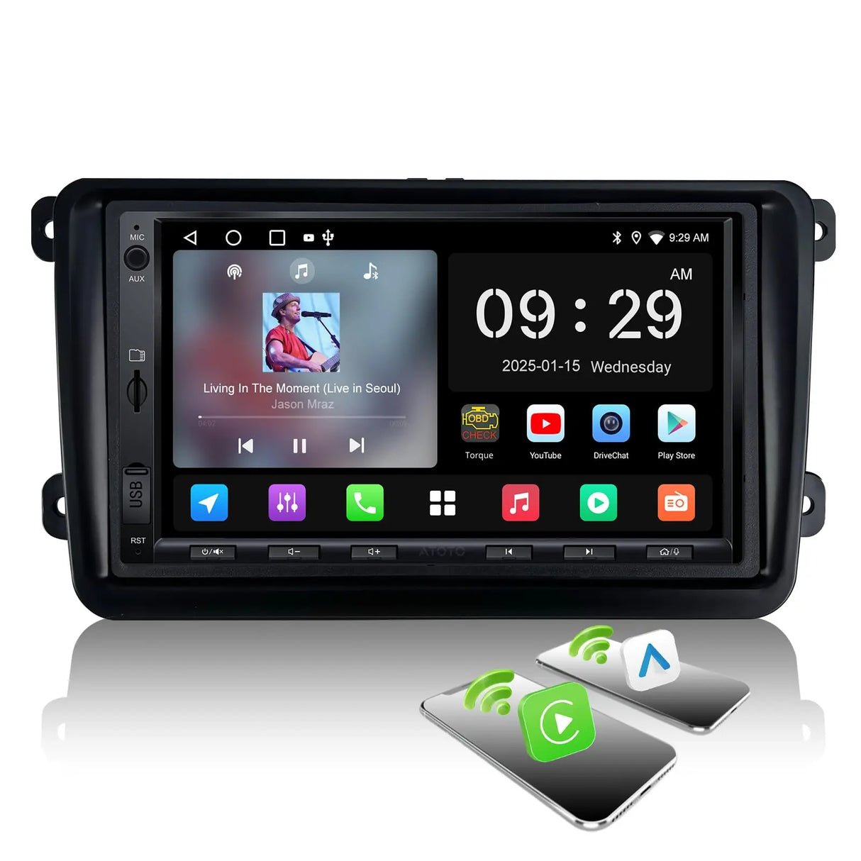 ATOTO A5LVWA7T 7" Double Din Car Stereo Compatible for VW Jetta/Tiguan/Golf/Passat, Wireless CarPlay & Android Auto, Wi-Fi/BT Tethering, 24-Band EQ DSP, Bluetooth, Mirror Link, 2+32G, FM/AUX/TF Support