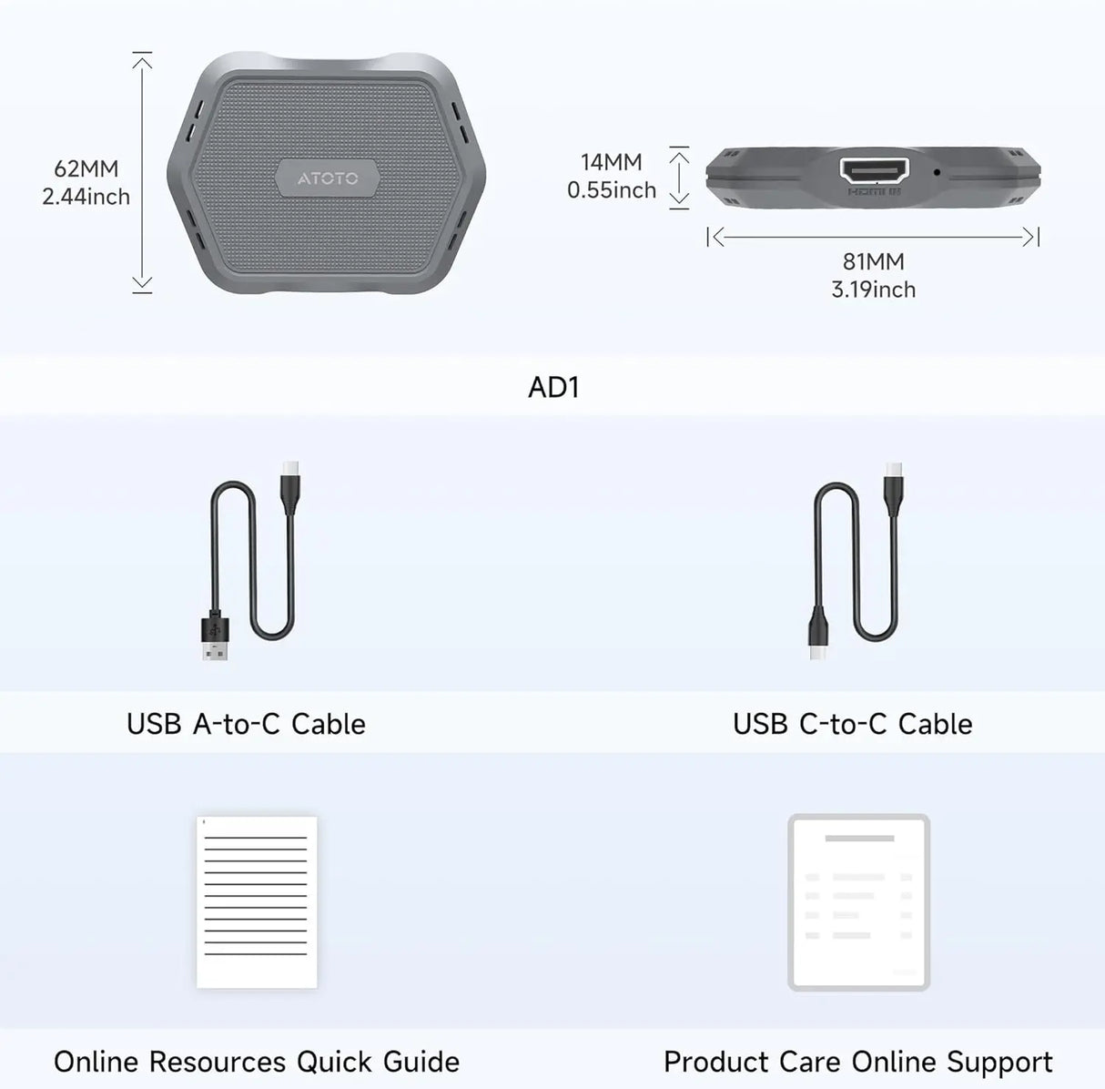 ATOTO AD1 Wireless CarPlay Adapter with HDMI, 2-in-1 Dongle for Wired CarPlay Cars, Plug & Play Multimedia Hub for TV Box, Game Console, DVD, Blu-ray, Bluetooth 5.2, OTA Updates