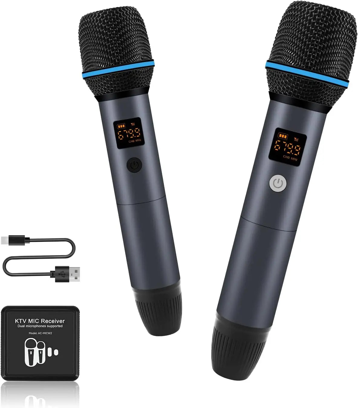 ATOTO AC-MICW2 Drahtloses Mikrofon-Set – Zwei wiederaufladbare Karaoke-Handmikrofone mit Empfänger, 15 m Reichweite, 6 Std. Laufzeit, kompatibel mit V10-Serie Autoradios