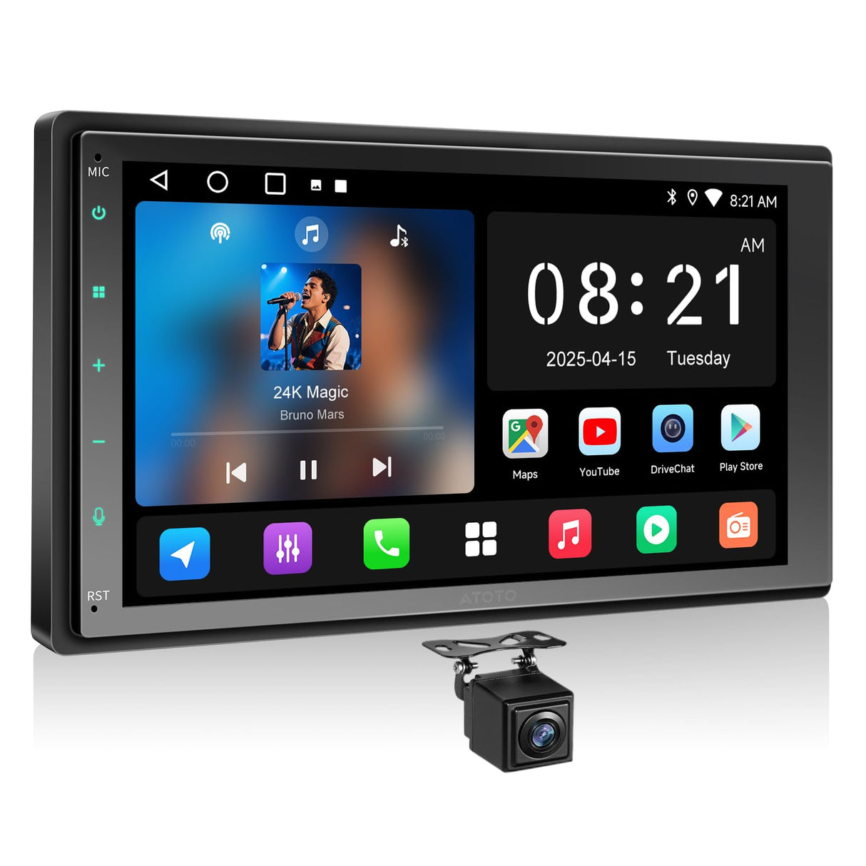 ATOTOZONE A5L Android Double DIN Car Stereo Wireless CarPlay & Wireless Android Auto, Wi-Fi/Bluetooth/USB Tethering, 24B-EQ&DSP, Mirror Link, HD LRV, Backup Camera, FM/AM/RDS