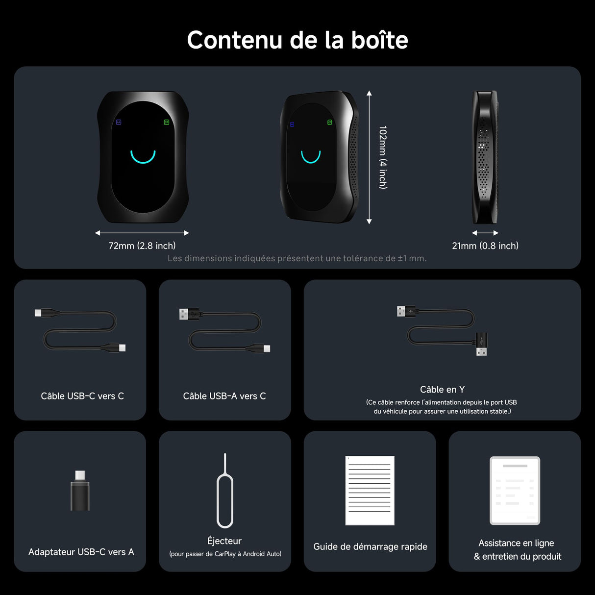 ATOTO CB7SATN Adattatore CarPlay Wireless Android Auto – HDMI In/Out, AI Box Android 13, 4GB+64GB, 4G LTE (SIM), Wi-Fi 2.4/5GHz, Dual Bluetooth, GPS