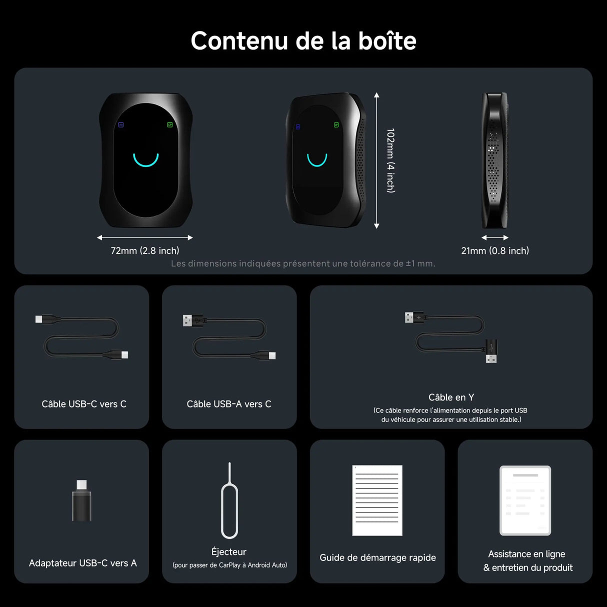 ATOTO CB7SATN Adaptador CarPlay inalámbrico Android Auto – AI Box Android 13, 4GB+64GB, 4G LTE (SIM), WiFi 2.4/5GHz, Bluetooth dual, GPS, HDMI in/out