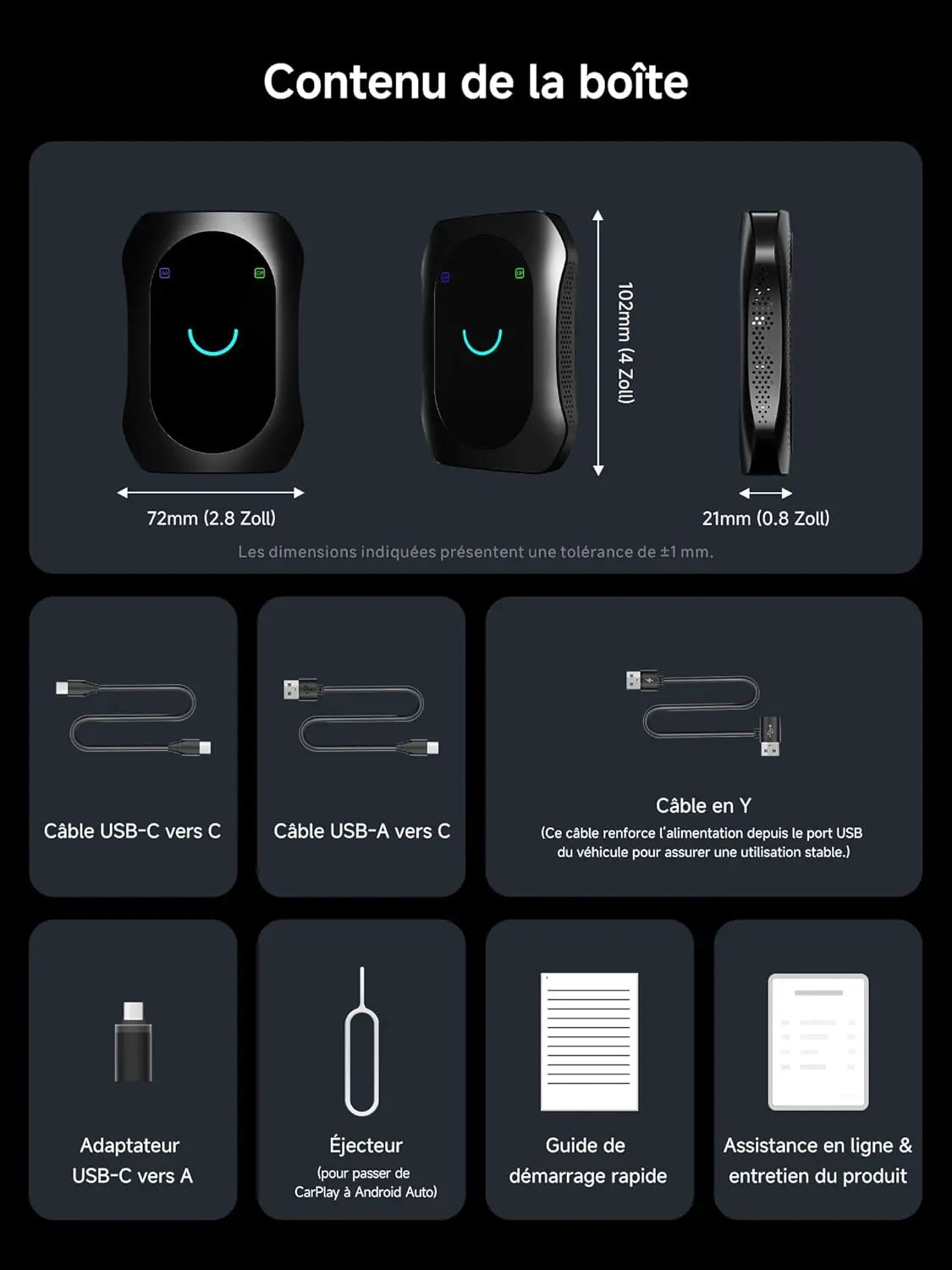 ATOTO CB7SBX CarPlay Wireless Adapter Android Auto AI Box, HDMI In/Out, Android 8GB+128GB, 4G LTE, Dual Bluetooth, DriveChat, AI Box for Netflix/YouTube/TikTok/TF Card