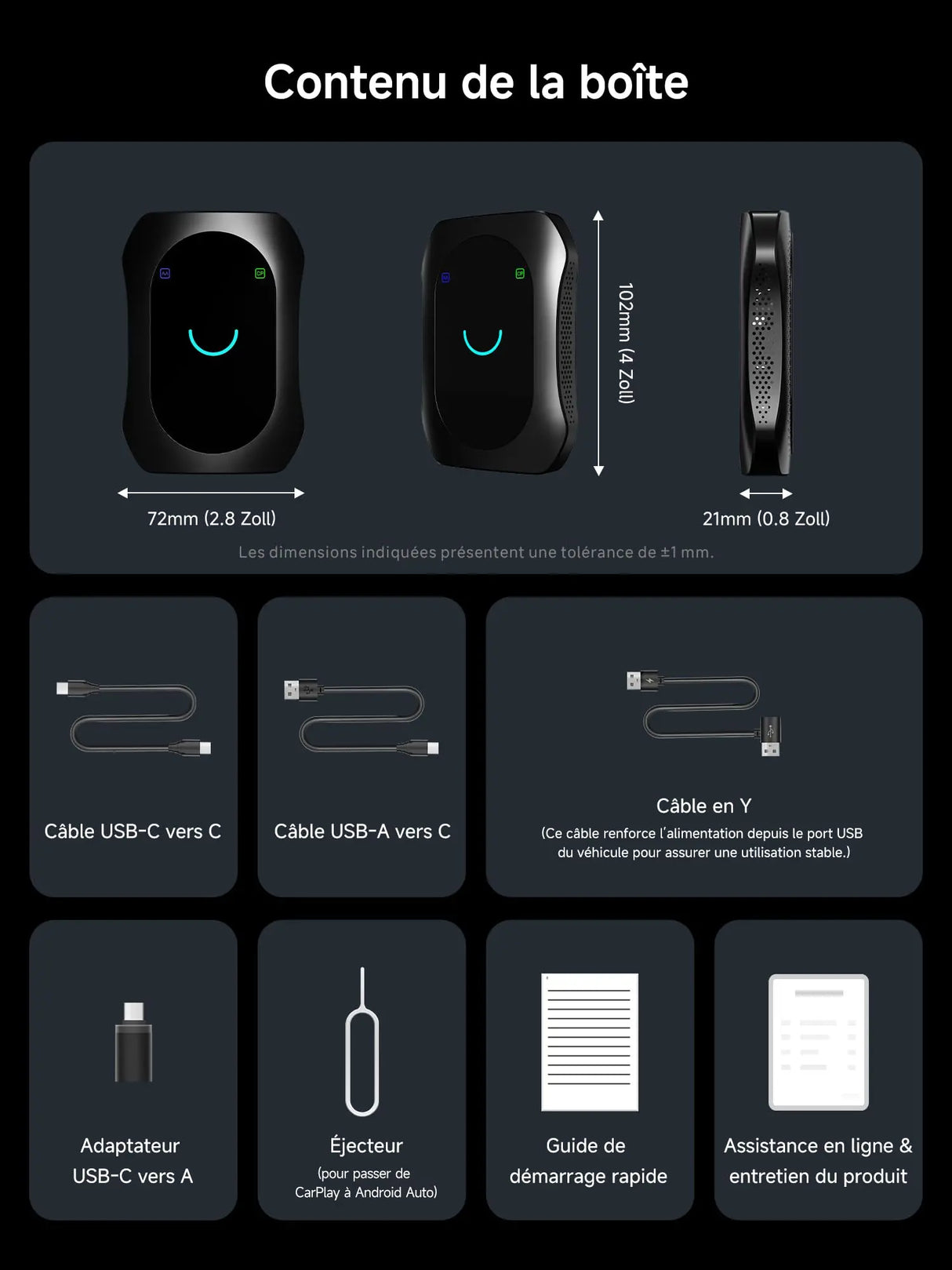 ATOTO CB7SBX Adaptateur CarPlay sans fil Android Auto AI Box, HDMI In/Out, Android 4Go+64Go, 4G LTE, Double Bluetooth, DriveChat AI, Netflix YouTube TikTok