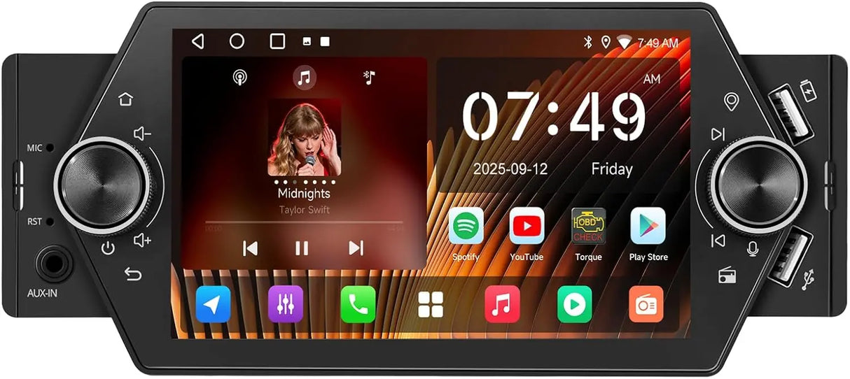 ATOTO A5LG1A5T 5" Single Din Android Car Stereo with Apple CarPlay & Android Auto, Bluetooth, WiFi, USB QC 2.0 Fast Charging, GPS Tracking, AUX-in, LRV, SWC