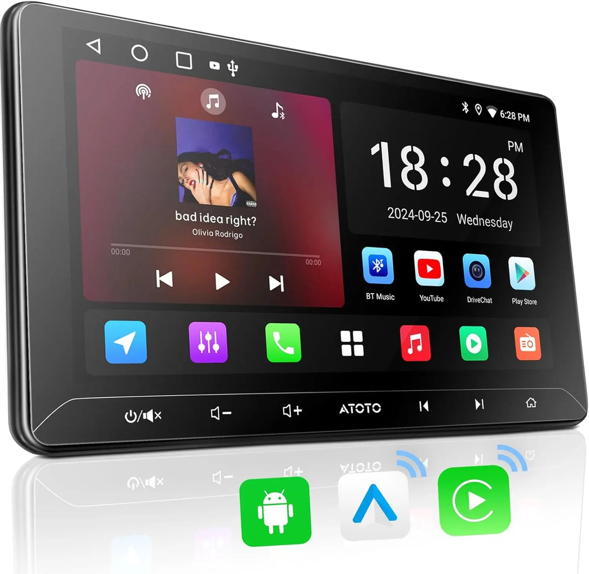 ATOTO A5LG211T 10.1" Double Din Car Stereo, Wireless CarPlay and Android Auto, Touchscreen, 2G+32G, WiFi, Bluetooth, USB Tethering, MirrorLink, 24B-EQ DSP, FM, AM, TF