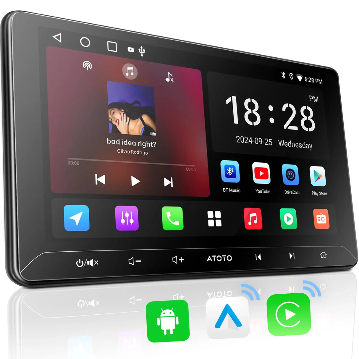 ATOTO A5LG211T 10.1" Double Din Car Stereo, Wireless CarPlay and Android Auto, Touchscreen, 2G+32G, WiFi, Bluetooth, USB Tethering, MirrorLink, 24B-EQ DSP, FM, AM, TF