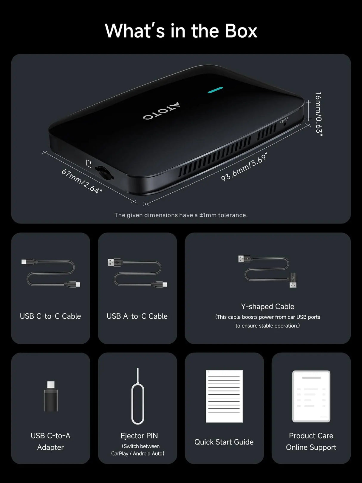 ATOTO CB4A Wireless CarPlay Adapter, AI Box 5-in-1 Car Smart Box with 5G WiFi, Supports Android Auto, YouTube, Netflix – For OEM Wired CarPlay, Plug & Play