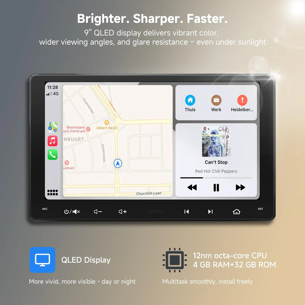 ATOTO S8G2094MS 9" Double Din Car Stereo with 1080P Front & Backup Camera Input, QLED Touchscreen, Wireless CarPlay & Android Auto, 4G+32G, Built-in 4G/Wi-Fi, Dual BT/USB, DSP, AMP, SUB, GPS