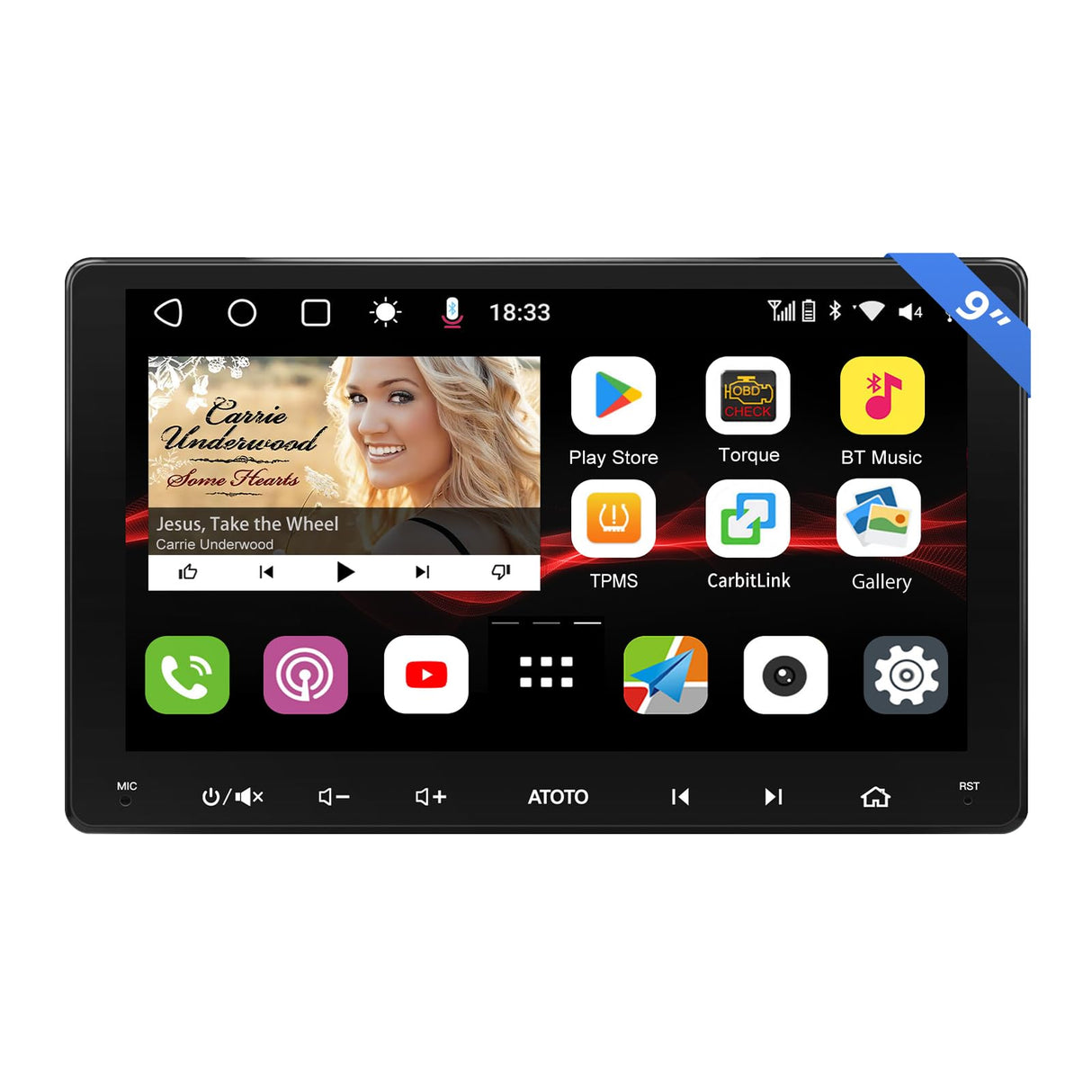 ATOTO S8 8-core 9 inch QLED Double Din Android Car Stereo, Wireless CarPlay & Android Auto, Built-in 4G,WiFi/BT/USB Tethering, 2 Bluetooth, 4G+32G Car Radio, SCVC&DSP, AI Chat, MirrorLink,S8G2094MS