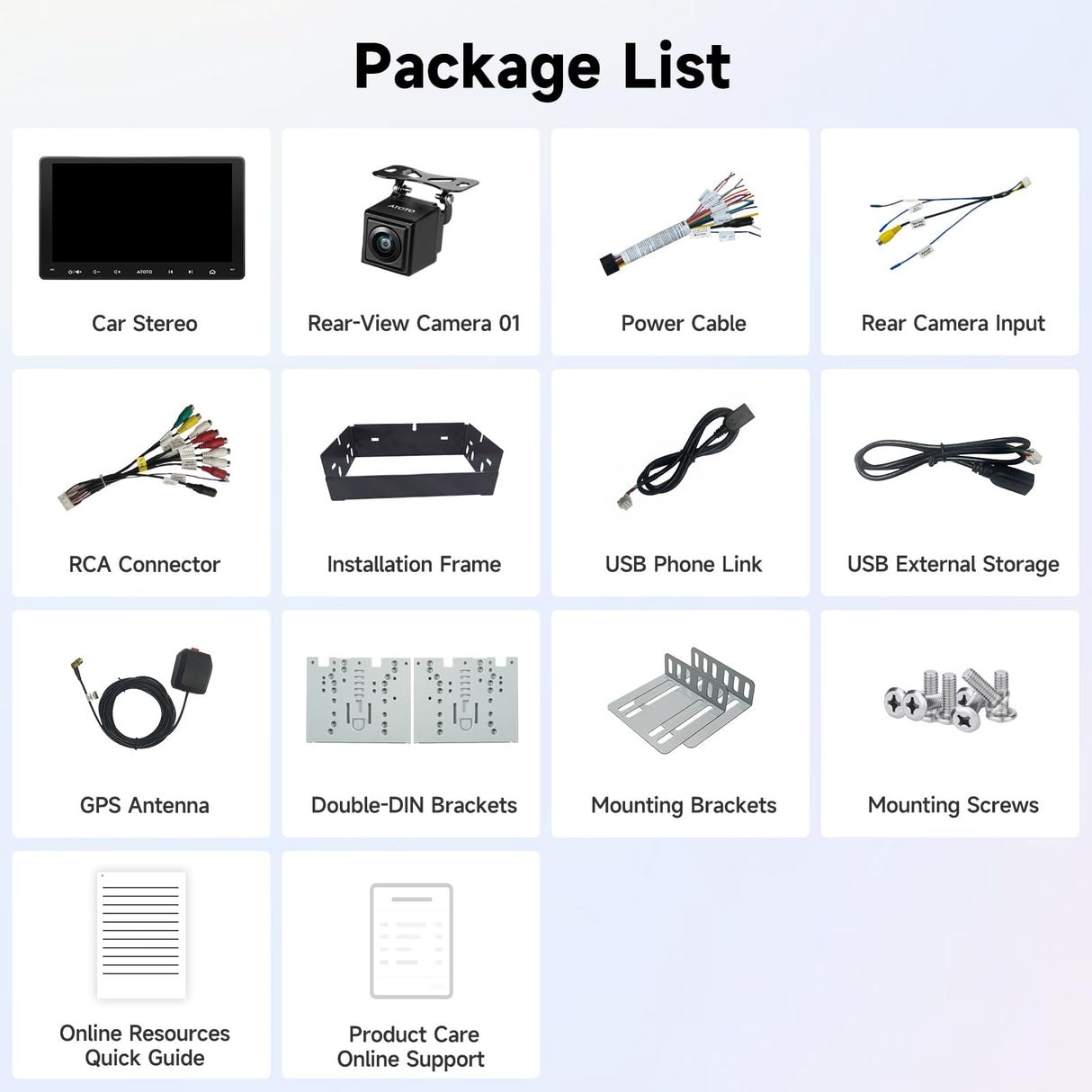 ATOTO 9" Double DIN Car Stereo, Touchscreen, Backup Camera, 2+32G, Wireless CarPlay and Android Auto, GPS, WiFi, Bluetooth, 24-Band EQ, USB