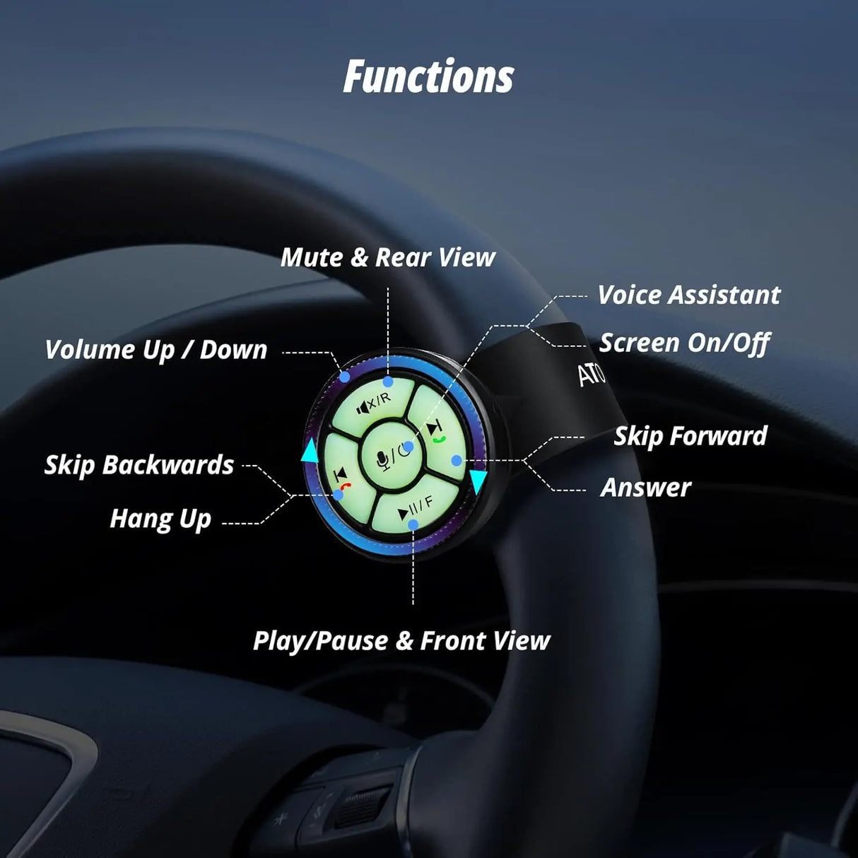 ATOTO AC-44F6 Wireless Remote for P5/P8/P9 - Luminous Buttons, Key Mapping, Watchband Style (Not for A5/A6/F7/S8)