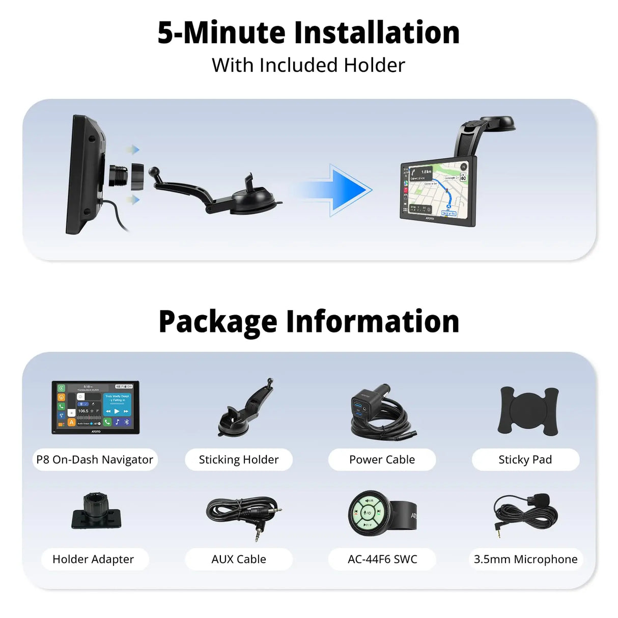 ATOTO P8 Portable Car Stereo, Wireless CarPlay & Wireless Android Auto, 7inch QLED Glare-Suppressing Touchscreen, WDR&Auto Dimmer, Bluetooth, Remote Control, AUX/FM Output, P807SD-RM