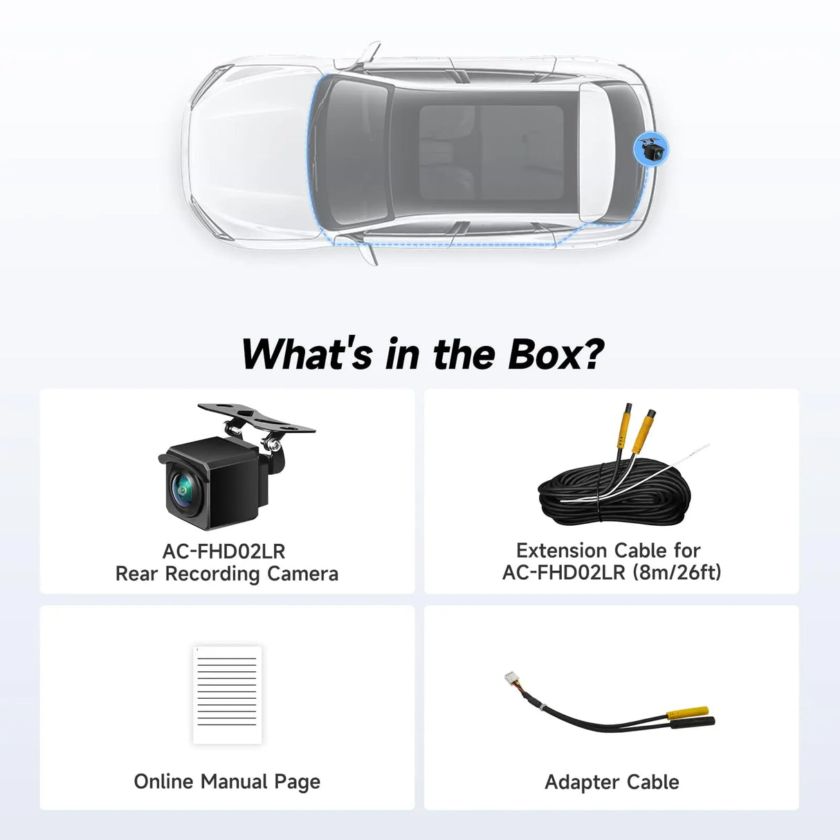 ATOTO AC-FHD02LR Cámara Trasera 1080P con Grabación, WDR, Supresión de Luz, Reproducción de Pista GPS, Ángulo 140°, IP67, Visión Nocturna, Grabación en Bucle, LRV – Compatible con Serie X10