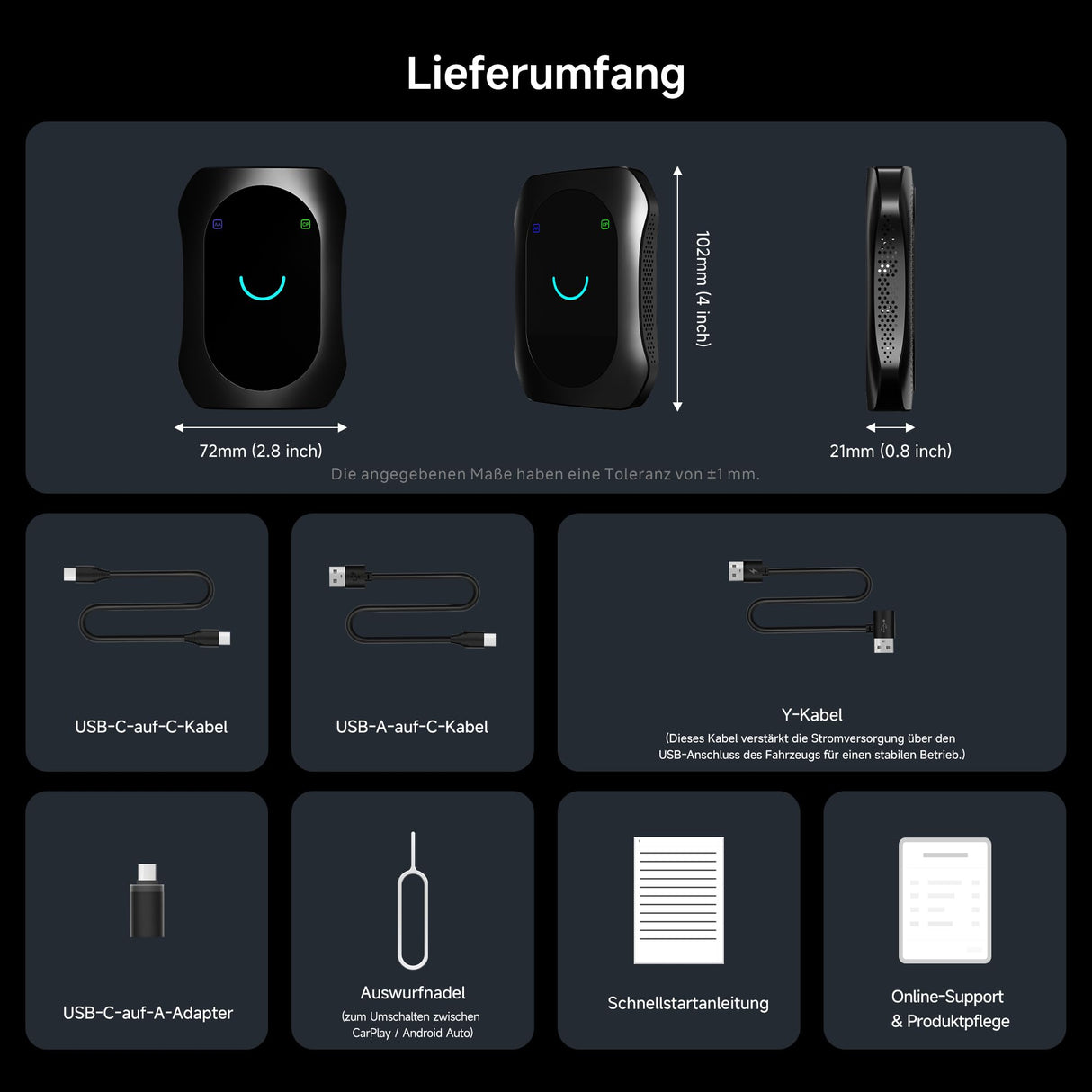 CarPlay Android Auto Wireless Adapter + Android OS, 8GB + 128GB Car VideoBox mit HDMI In/Out, 4G LTE, Dual-BT WLAN, GPS, OTA,OBD, DriveChat AI Voice, AI Box CarPlay für Netflix/YouTube/TikTok/TF-Karte