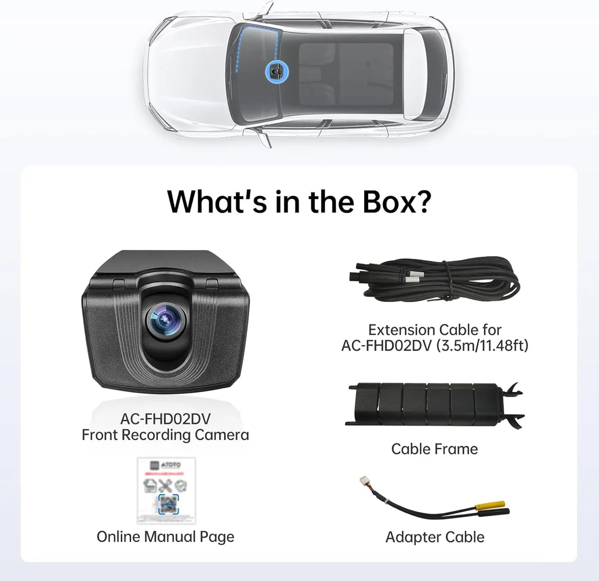 ATOTO AC-FHD02DV 1080P Dash Cam, GPS Playback, 136° Wide, WDR, Night Vision, 24H Parking, G-Sensor, Loop Record, Outage-Proof, 128GB Max, X10 Series Only