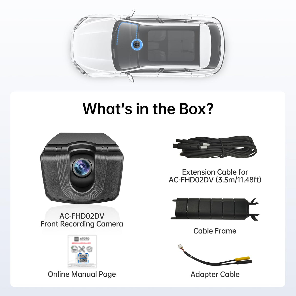 ATOTO AC-FHD02DV 1080P Dash Cam with GPS Track Playback, 136° Wide Angle, WDR, Night Vision, 24H Parking Mode, G-Sensor, Loop Recording, Outage-Proof, Supports 128GB, for X10 Series Only