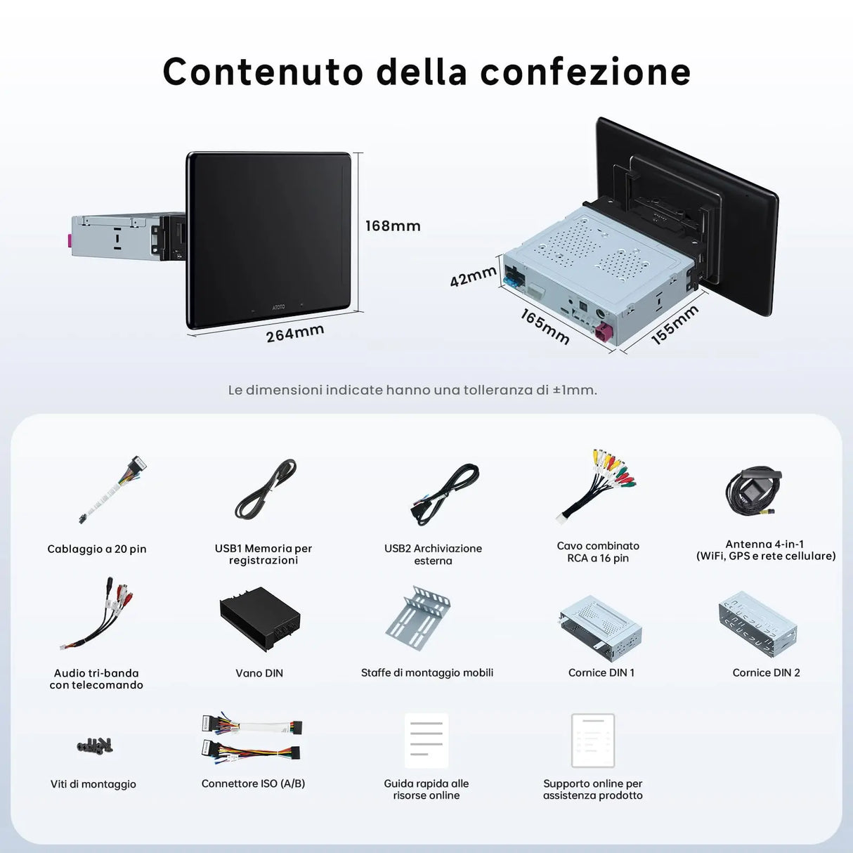 ATOTO X10G110E Autoradio 1 Din 10" QLED, Navigazione Integrata, CarPlay Wireless, Android Auto Wireless, Schermo Flottante, 8G+128G, 4G LTE, Doppio Telefono, Bluetooth