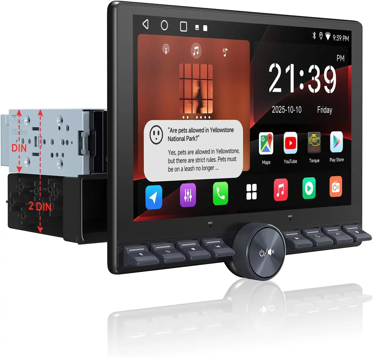 ATOTO A5LG110PT 10.1" QLED Floating Single & Double DIN Head Unit, Wireless CarPlay & Android Auto, Dual HDMI, Physical Buttons, AI DSP, GPS, Wi-Fi/USB Tethering, Split-Screen, 2G+32G