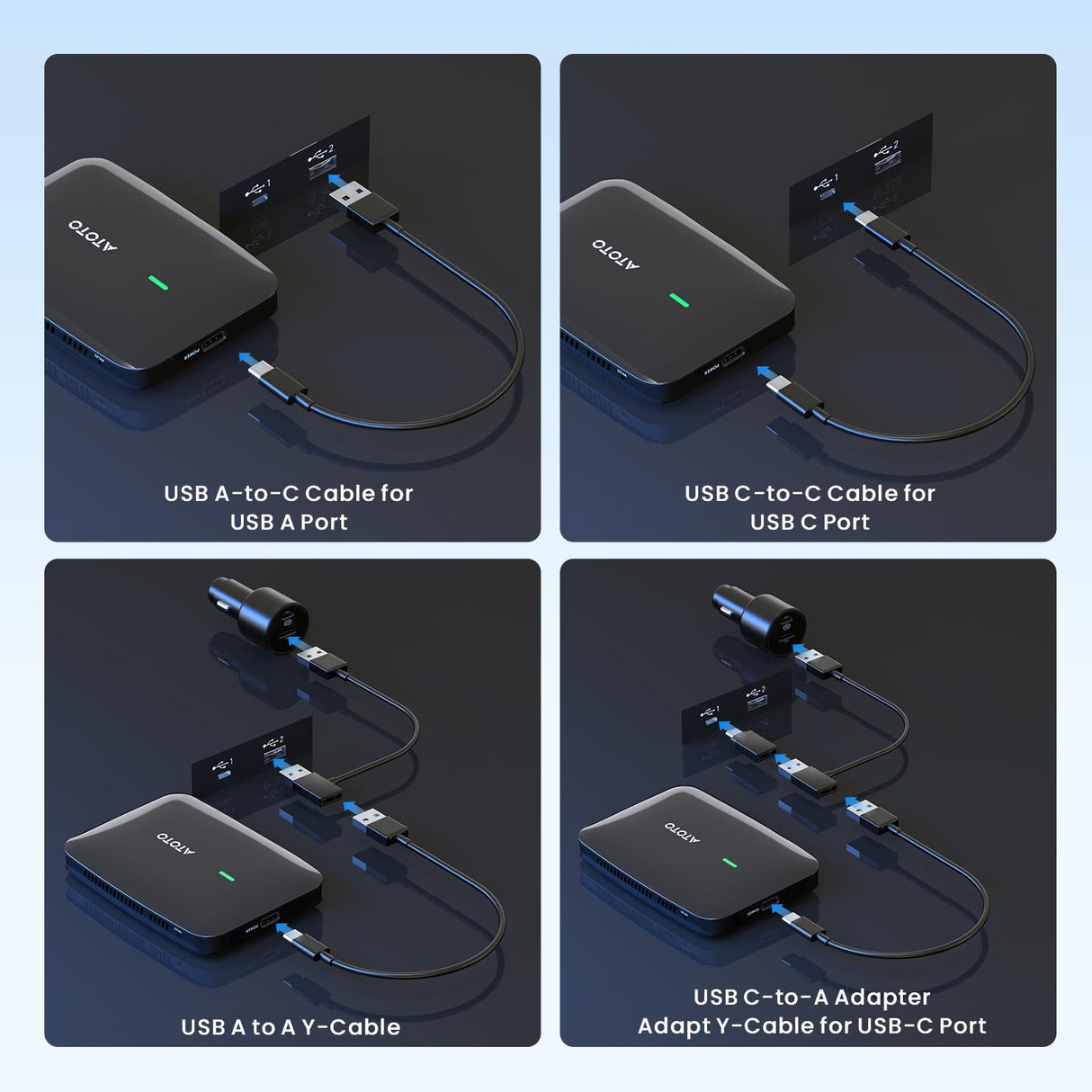 ATOTO CB4A Wireless CarPlay Adapter, AI Box 5-in-1 Car Smart Box with 5G WiFi, Supports Android Auto, YouTube, Netflix – For OEM Wired CarPlay, Plug & Play