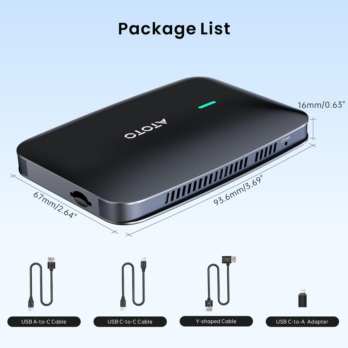 ATOTO CB4A Wireless CarPlay Adapter, AI Box 5-in-1 Car Smart Box with 5G WiFi, Supports Android Auto, YouTube, Netflix – For OEM Wired CarPlay, Plug & Play