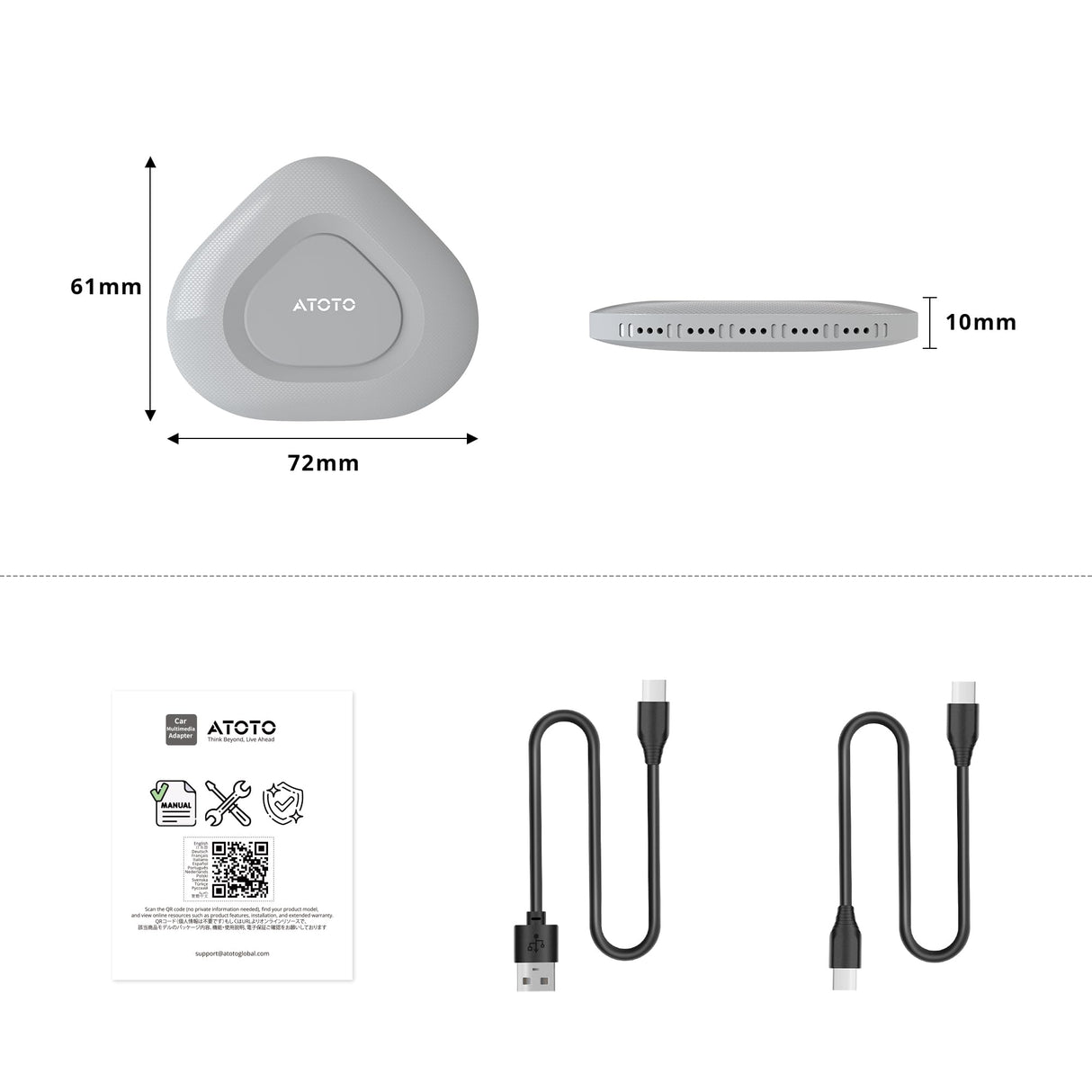 ATOTO AD3 Wireless CarPlay & Android Auto Adapter, Convert Wired to Wireless for iPhone & Android, Plug and Play, Auto Reconnect, Voice Commands, 18-Month Care (iOS 10+ Android 11+)