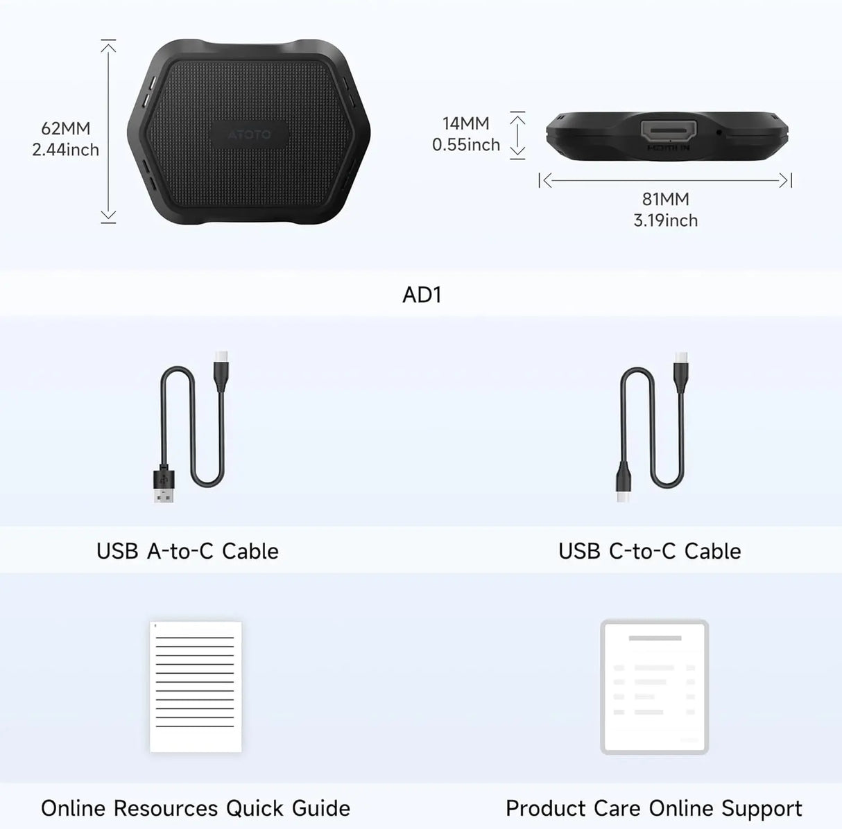 ATOTO AD1-BK Wireless CarPlay Adapter for iPhone - Convert Wired to Wireless CarPlay, Plug & Play, HDMI Hub for TV/DVD, OTA Updates