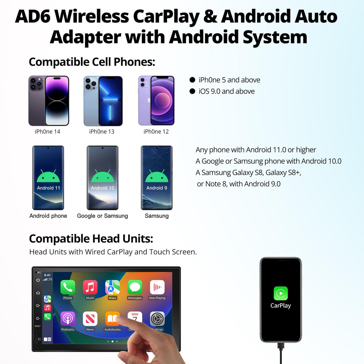ATOTO AD6 Wired to Wireless CarPlay/Android Auto Adapter with AI Voice, OBD Support, GPS Tracking, 4GB+64GB Storage, Bluetooth