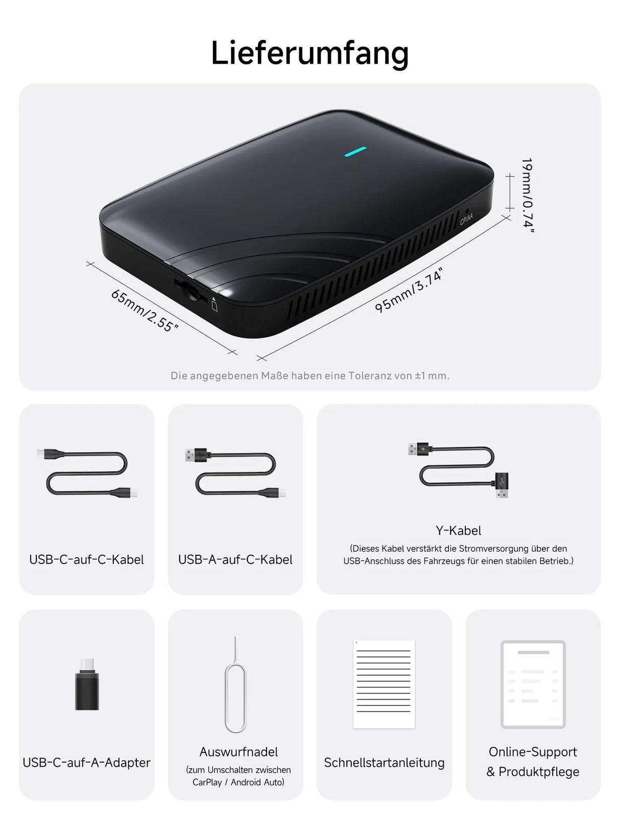 ATOTO CB4B Wireless CarPlay Adapter – Dual WLAN, Dual Bluetooth, 128GB TF-Karte, 4GB+32GB, Plug & Play Android AI Box mit KI-DriveChat, Netflix/YouTube, Schwarz