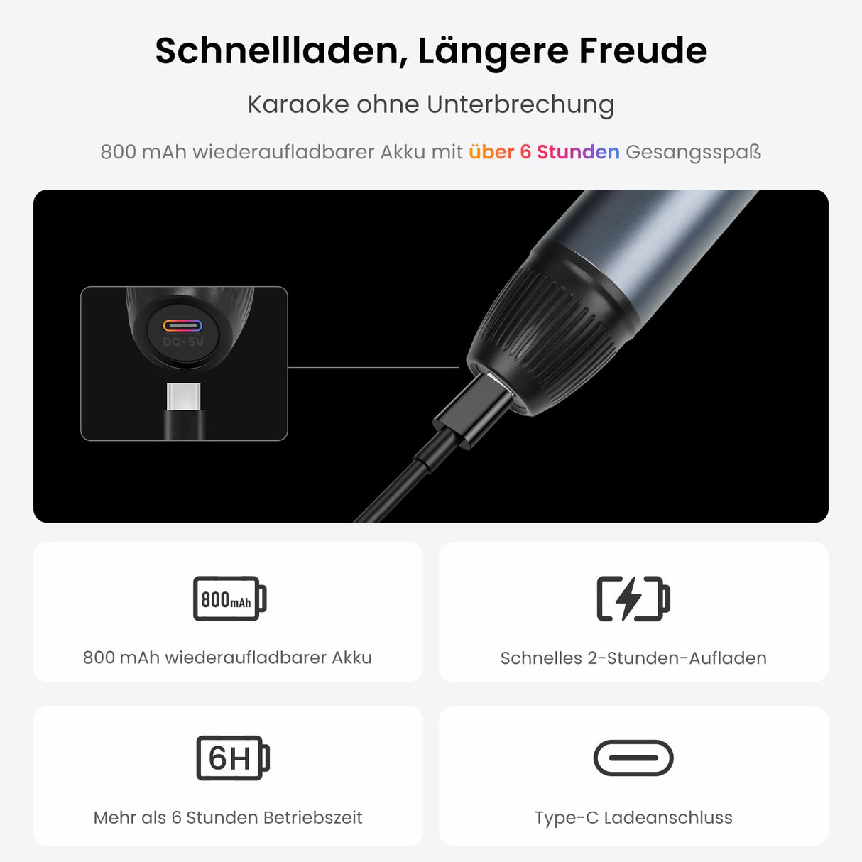 ATOTOEXCEL Drahtloses Mikrofon-Set, Zwei wiederaufladbare Handmikrofone mit Empfänger, 15m Reichweite, 6h Betrieb, Kompatibel mit V10-Serie Autoradios für Karaoke-Partys