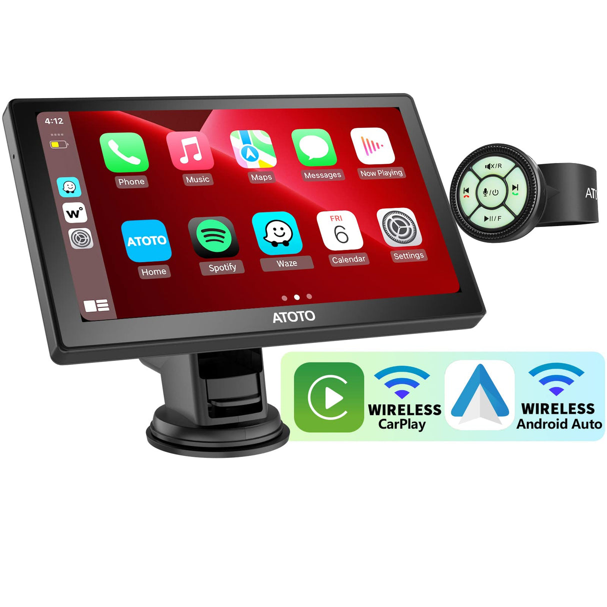 ATOTO Portable Wireless Carplay Android Auto Screen, 7 Inch QLED Glare-Suppressing Car Play Screen with WDR & Auto Dimmer, Steering Wheel Control, GPS BT AUX, P807SD-RM