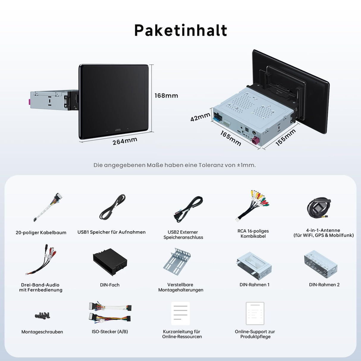 ATOTOZONE 10" QLED AI Android Autoradio 1 DIN, Floating Screen Auto, 8G+128G In-Dash Navigation,4G LTE, Kabelloses CarPlay & Android Auto, Dual-Phone & 2 Bluetooth,SCVC,GPS-Tracking,X10G110E