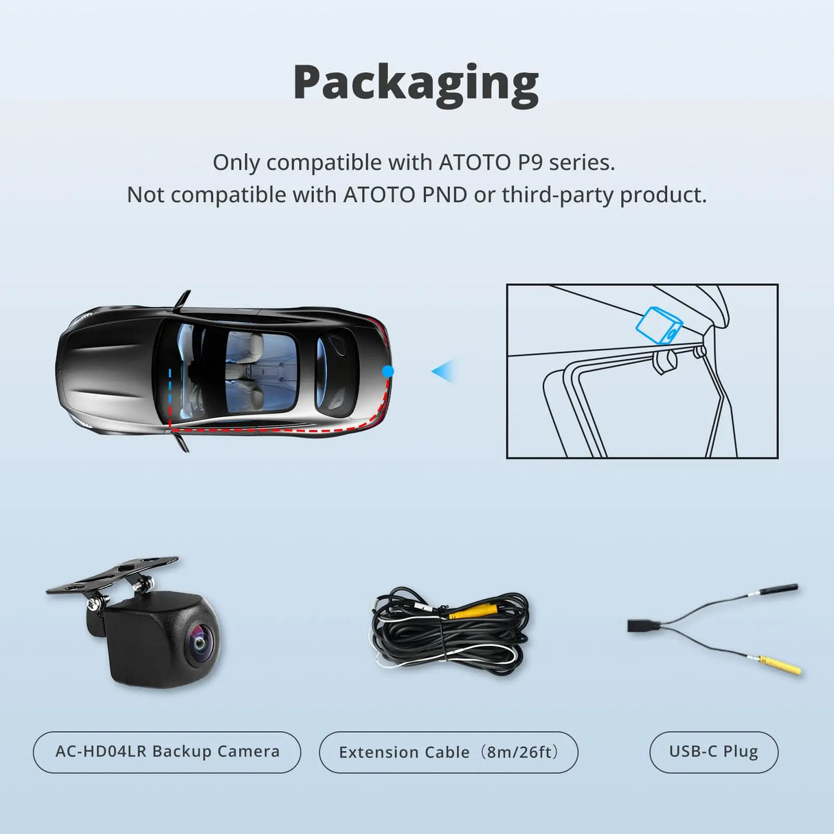 ATOTO AC-HD04LR Backup Camera, 1080P HD, 168° Wide Angle, Live Rearview, Night Vision, IP67 Waterproof, 2-in-1 Installation, Compatible with ATOTO P5/P9 Series