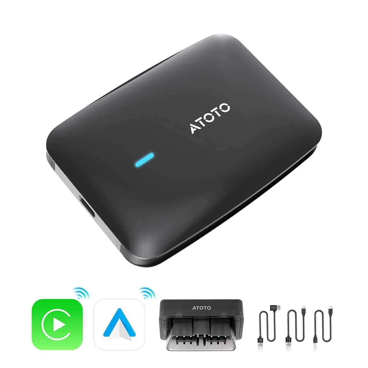 ATOTO CarWave CB4 AI Box CarPlay/Android Auto Wireless Adapter,OBD2 Diagnostic, 4-in-1 Video Box w/YouTube, Dual Bluetooth & WiFi, 2GB+16GB (Up to 128GB), Plug & Play for OEM Wired CarPlay & Android Auto Stereo
