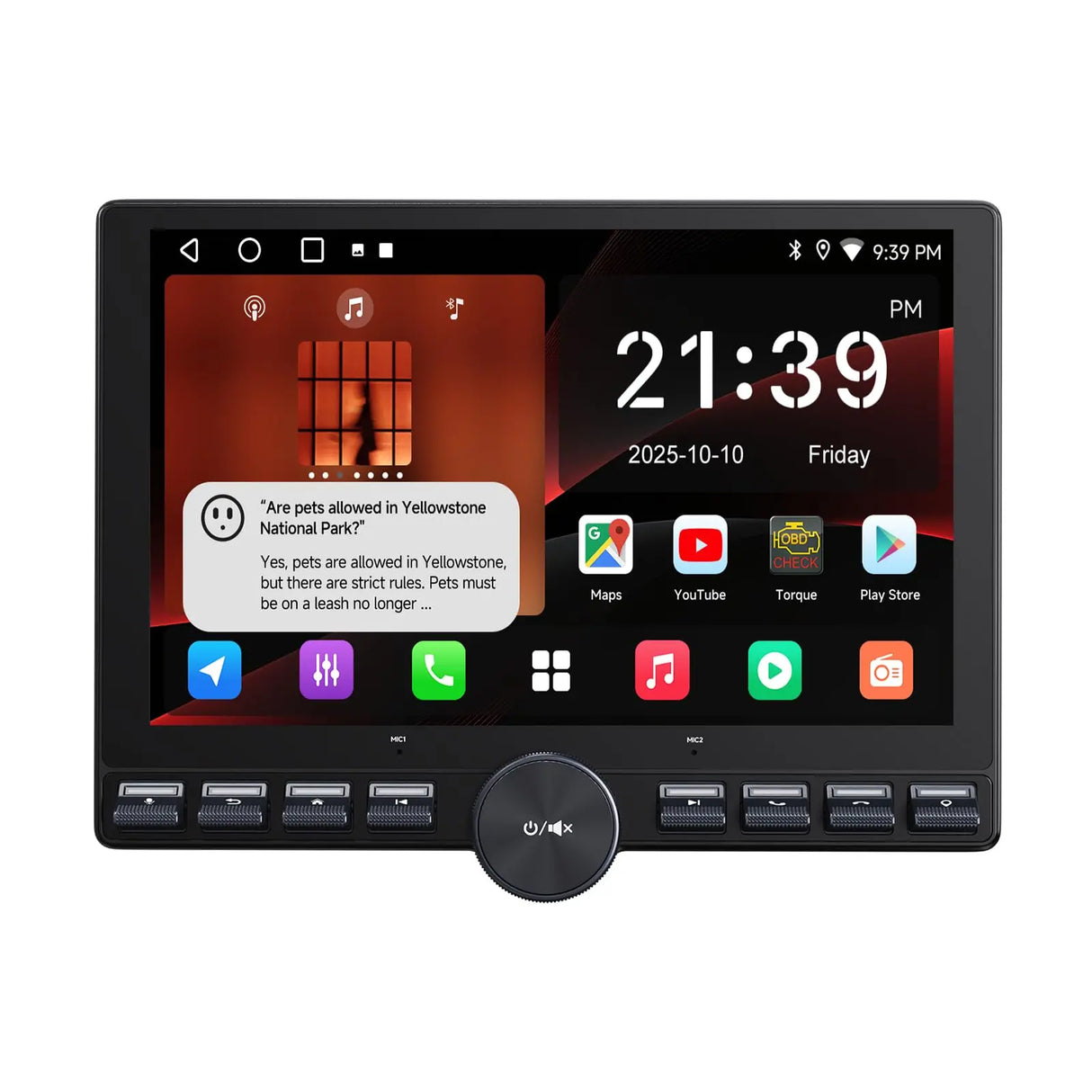 ATOTOOUT Autoradio Double Din 10.1 Pouces, écran Tactile QLED 2G+32G, CarPlay sans Fil, Android Auto, Android avec Wi-FI/BT/USB, DSP, AMP, SUB, GPS
