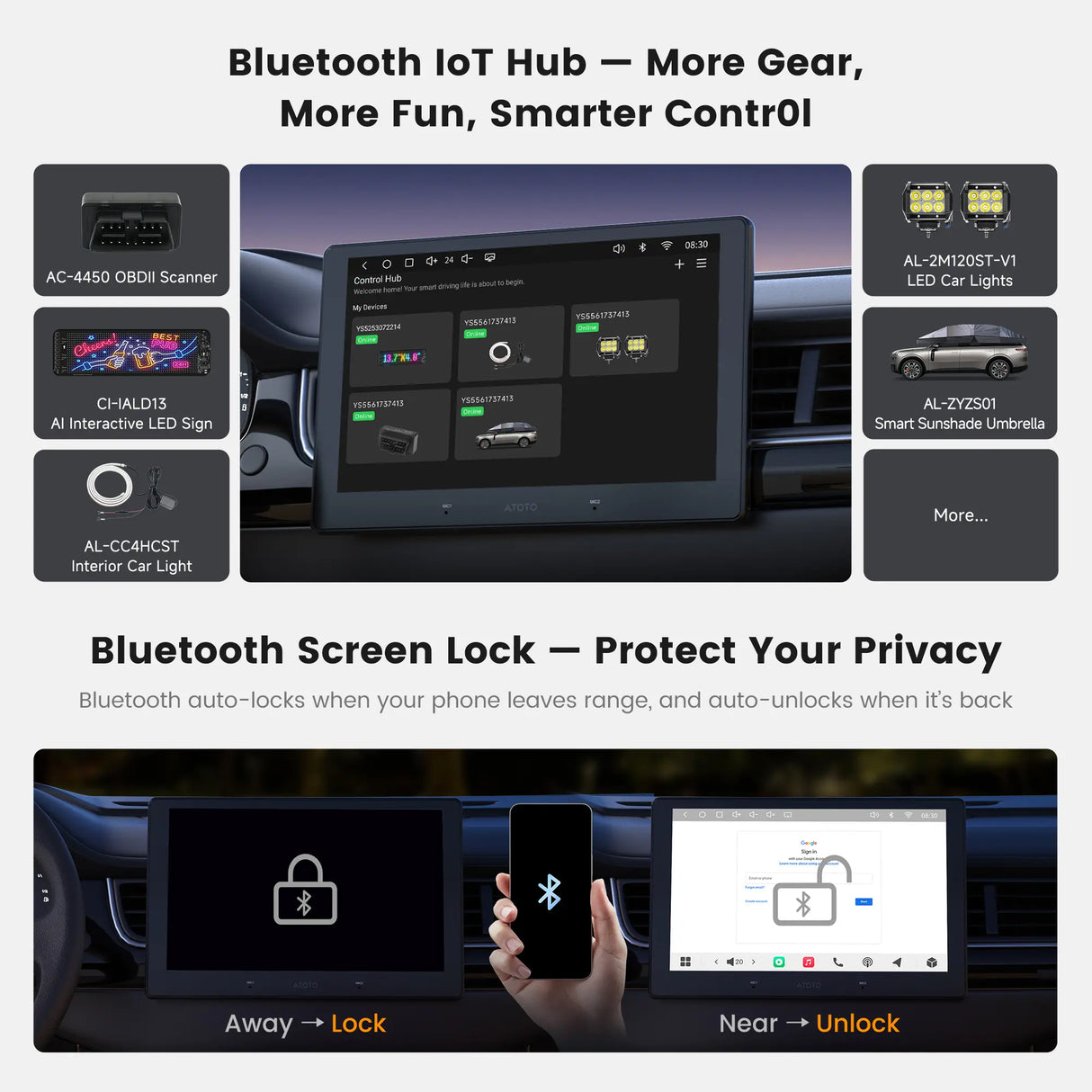 ATOTO A7G211PKL 10" QLED Double DIN Car Stereo, 4GB+64GB, Wireless Apple CarPlay & Android Auto, 4G LTE, DSP, 8-Band EQ, RCA Outputs, Built-in Amp, Subwoofer Support, Wi-Fi, Bluetooth, USB, AI & OTA
