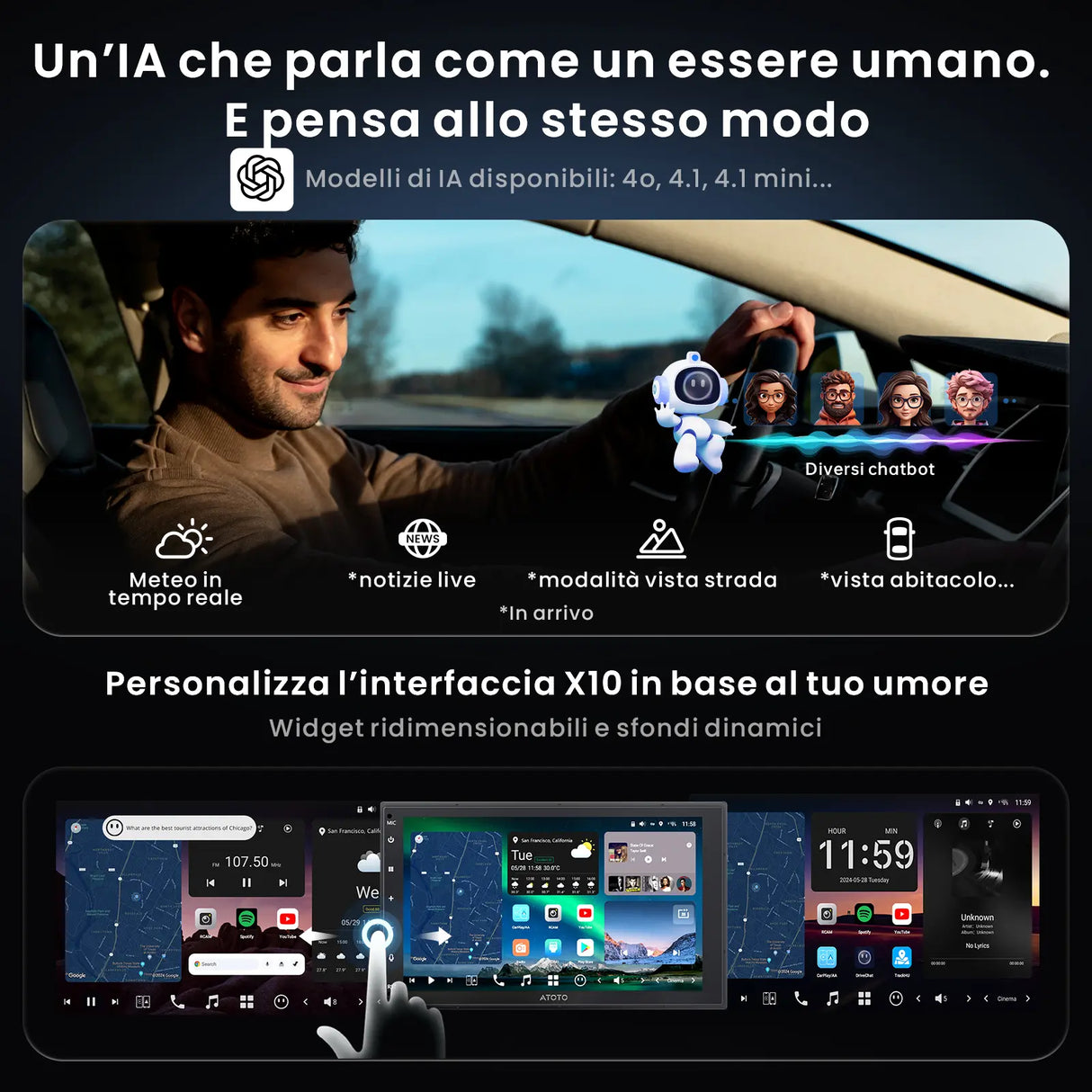 ATOTO X10G2B7E-R3 Autoradio Android 2 DIN 7" QLED – CarPlay e Android Auto Wireless, 4G LTE, Assistente Vocale AI