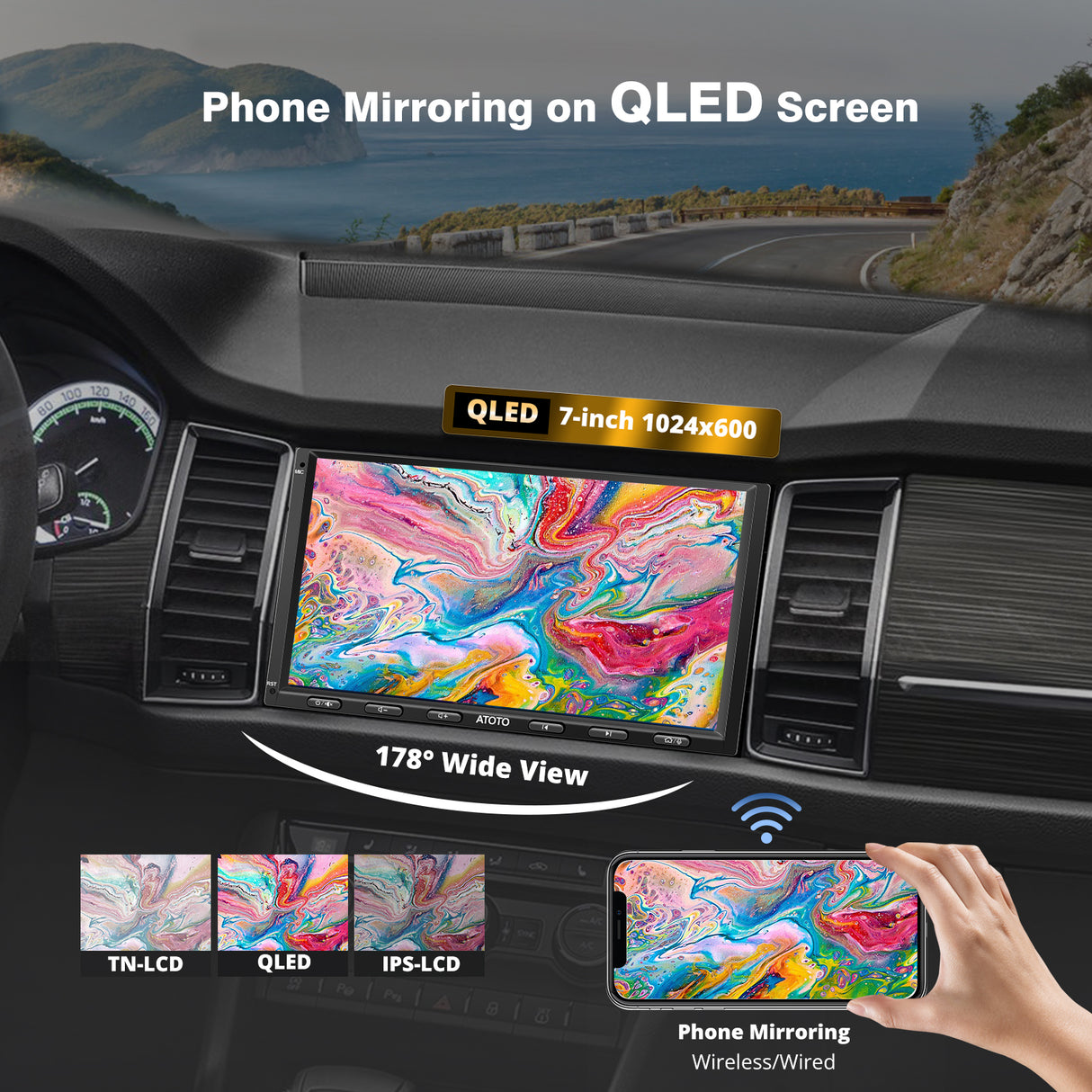 ATOTO S8G2A79UN 7" QLED Double Din Car Stereo with Wireless CarPlay & Android Auto, AI Voice Assistant, GPS Tracking, Built-in 4G LTE, LRV, 6G+128G, 4×49W Amplifier, Dual Bluetooth