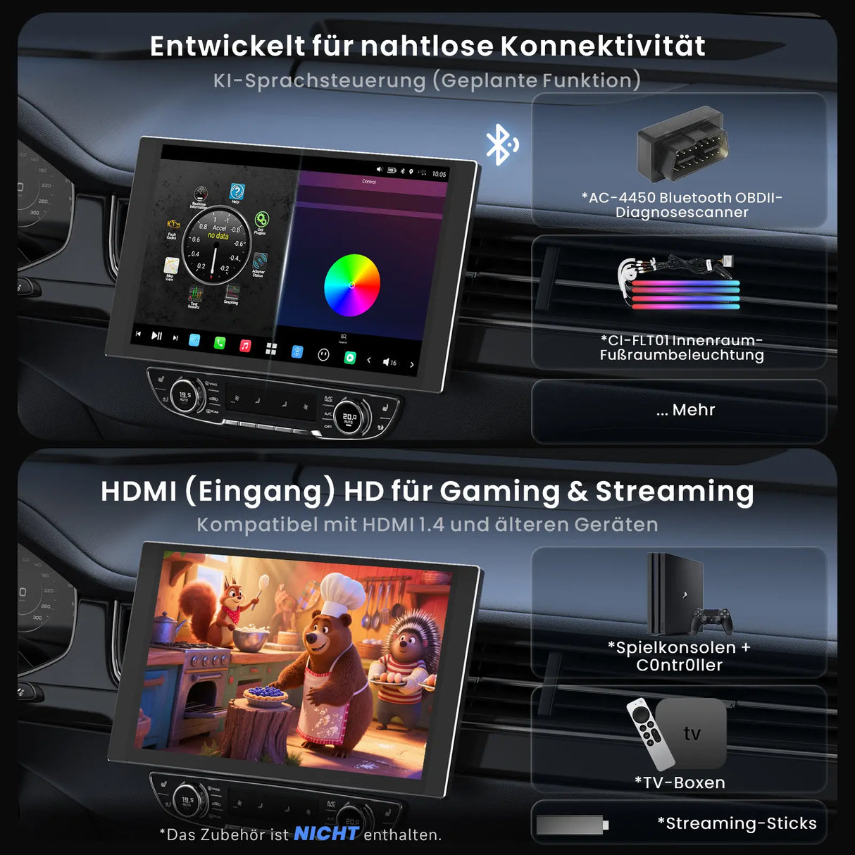 ATOTO X10G125E 12,5" QLED Android-Autoradio mit 1 DIN & Doppel DIN, Floating-Display, KI-Vision, 7.1.2 Audio, 4V RCA, HDMI-IN, 8G+128G, 4G LTE