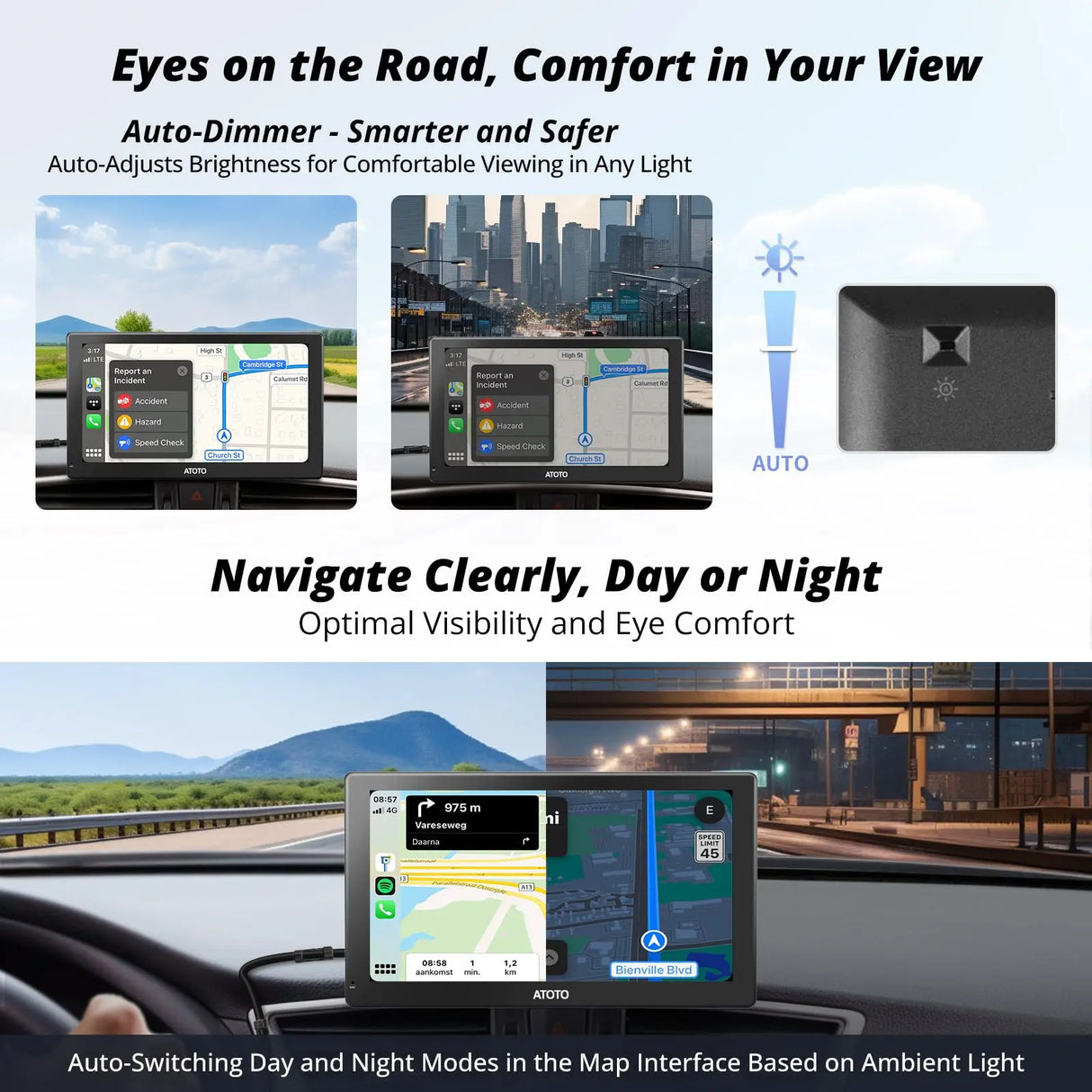 ATOTO P509SD 9" Autoradio Portatile CarPlay Wireless, Schermo Touchscreen Antiriflesso, Android Auto Wireless, Bluetooth, MirrorLink, Dimmer Automatico, Uscita AUX/FM