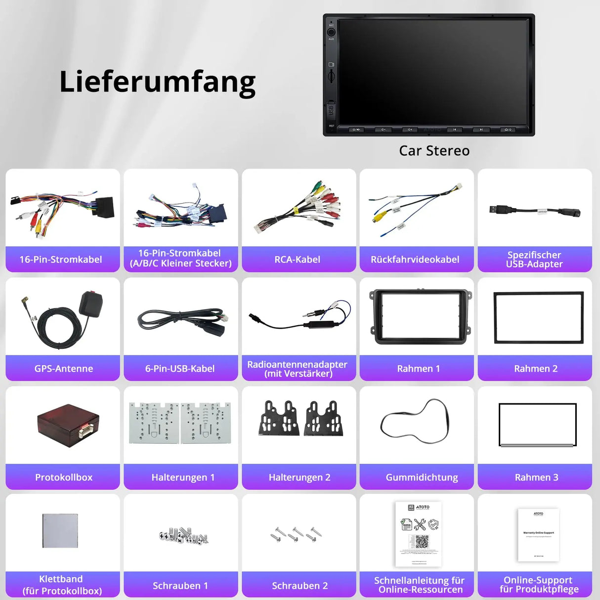 ATOTO A5LVWA7T 7" 2 DIN Autoradio Android mit Navi, kompatibel mit VW/Golf/Polo/Tiguan, Wireless CarPlay & Android Auto, WiFi/BT/USB, 2G+32G, MirrorLink, DSP, FM/AUX/TF