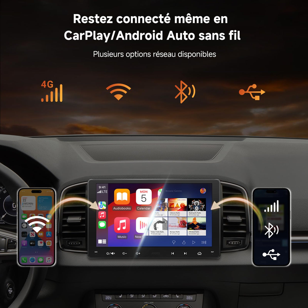 ATOTO S8G2099UN 9" Double Din Android Autoradio con telecamere 1080P, Schermo QLED, CarPlay/Android Auto Wireless, 4G LTE, Wi-Fi, Bluetooth, GPS & AI