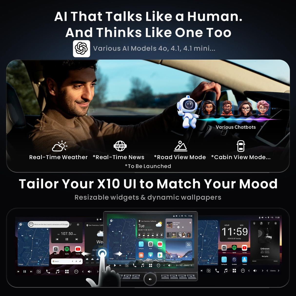 ATOTO X10G129PE 12,95" QLED Radiocasetes Coche Android (1 DIN y 2 DIN), 8G+128G, Pantalla Flexview con Perilla & Botones, Sonido 7.1.2 CH, 4G LTE, 36B-EQ, CarPlay y Android Auto Inalámbricos, HDMI IN