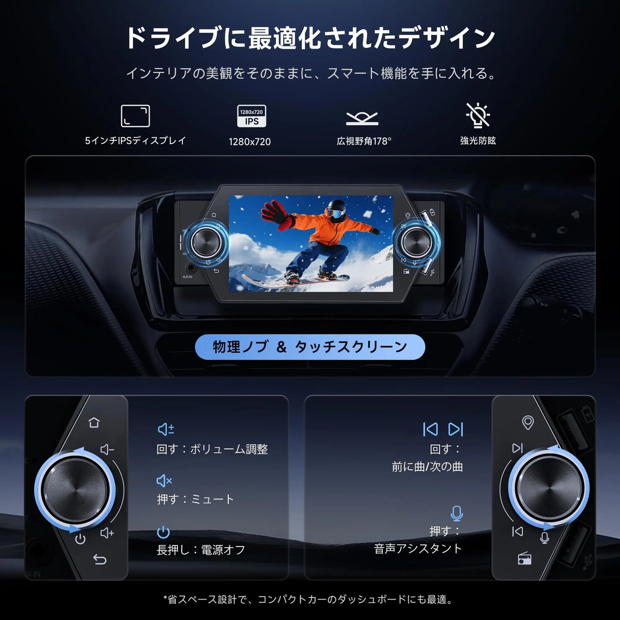 ATOTO A5LG1A5T 5インチ 1DIN ディスプレイオーディオ Androidカーナビ ワイヤレスCarPlay/Android Auto WiFi/BT/USB接続 Bluetooth 車載オーディオ USB QC2.0 AUX Micro SD
