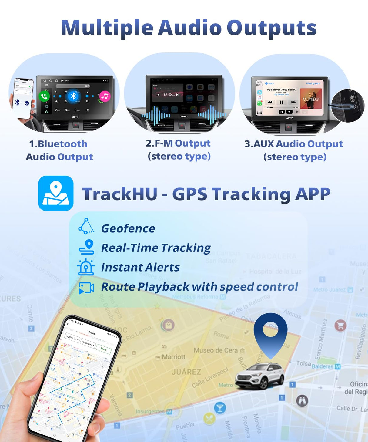 ATOTO 9" Portable Car Stereo with Front Dashcam, Wireless CarPlay & Android Auto, QLED Touchscreen, GPS Navigation, 4G LTE, Wi-Fi, ChatGPT, 4+32G