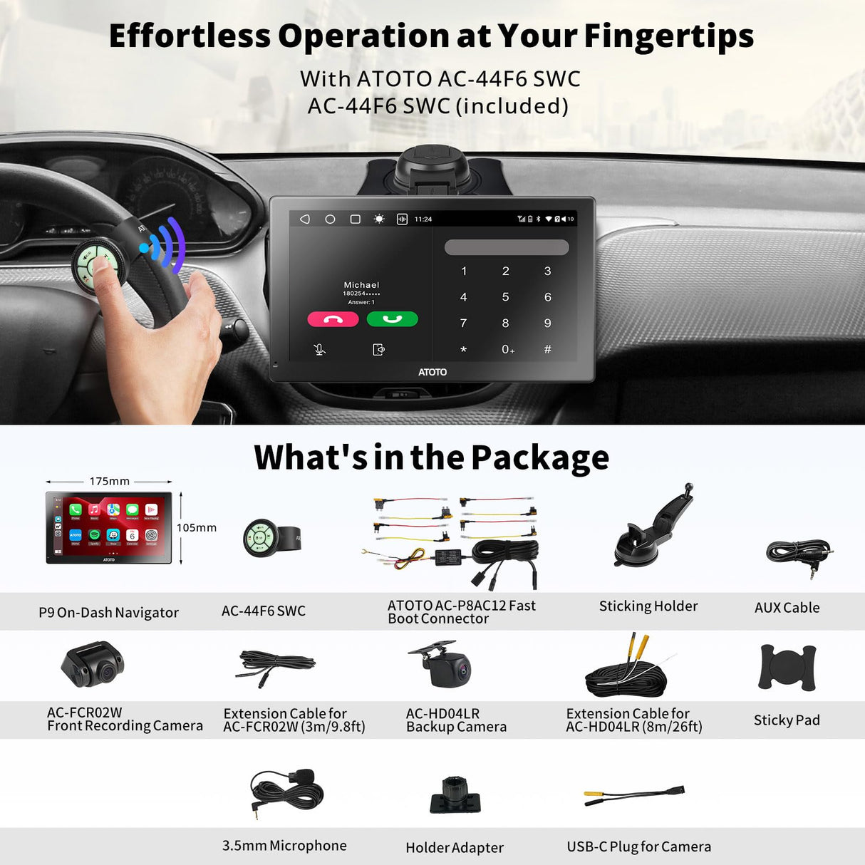 ATOTO 7" Portable Sat Nav with QLED Touchscreen, Wireless CarPlay & Android Auto, 4+32G, 4G LTE, GPS Navigation, WiFi, 1080P Front & Rear Cameras, Steering Wheel Control & Bluetooth